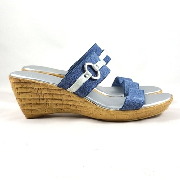 Italian Shoemakers Vivian Slip On Wedge Platform Denim Blue Sandals Straps Sz 10 - Picture 2 of 15